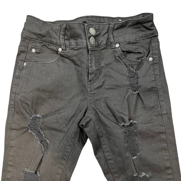 Almost Famous Womens Denim Skinny Jeans Pants Distressed Black Size 3 - Picture 2 of 8